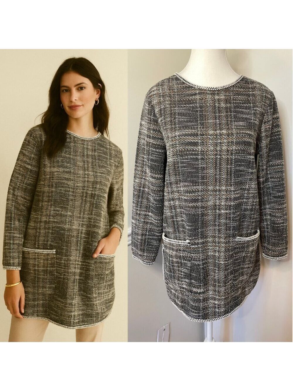 Max Studio Tweed Plaid Tunic Top S